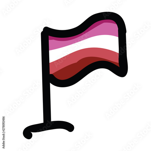 Cute femme lesbian flag cartoon vector illustration motif set. Hand drawn isolated LGBTQ pride elements clipart for wlw blog, sexuality graphic, love web buttons. photo