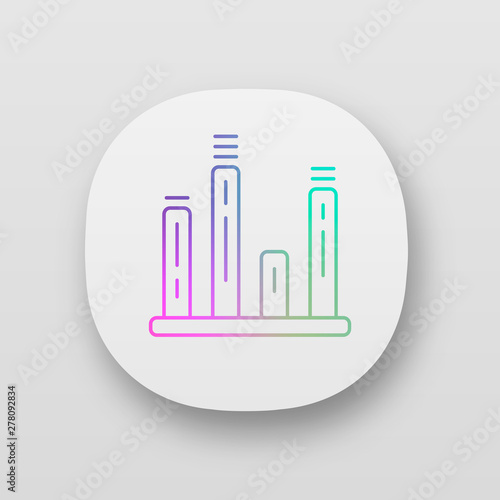 Bar graph app icon. Diagram. Line graph. Statistics data visualization. Symbolic representation of information. UI/UX user interface. Web or mobile applications. Vector isolated illustrations