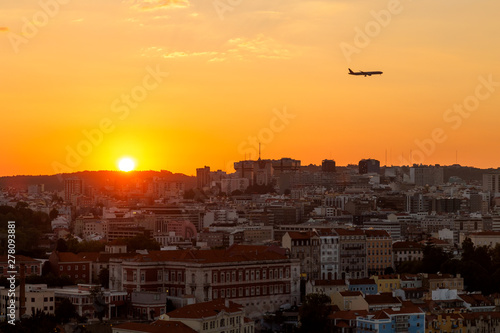 Sunset over city of Lisbon, Portugal.