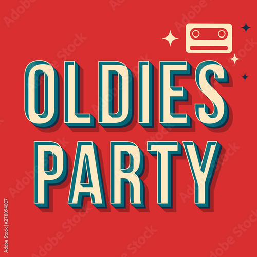 Oldies party vintage 3d vector lettering. Retro bold font, typeface. Pop art stylized text. Old school style letters. 90s, 80s poster, banner, t shirt typography design. Red color background