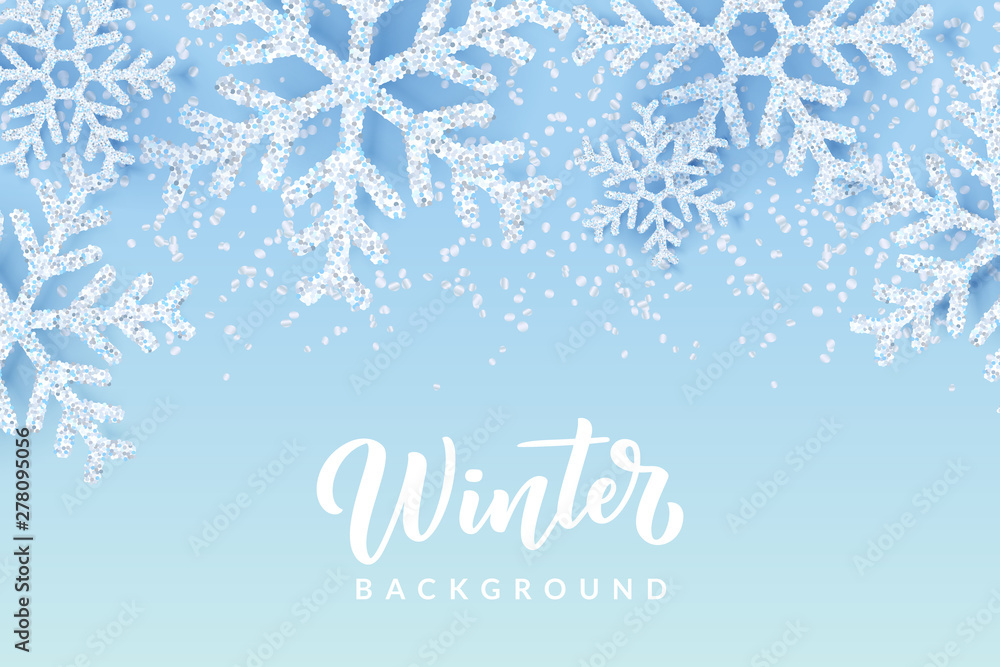 Winter background with realistic snow, snowflakes. Christmas or New ...