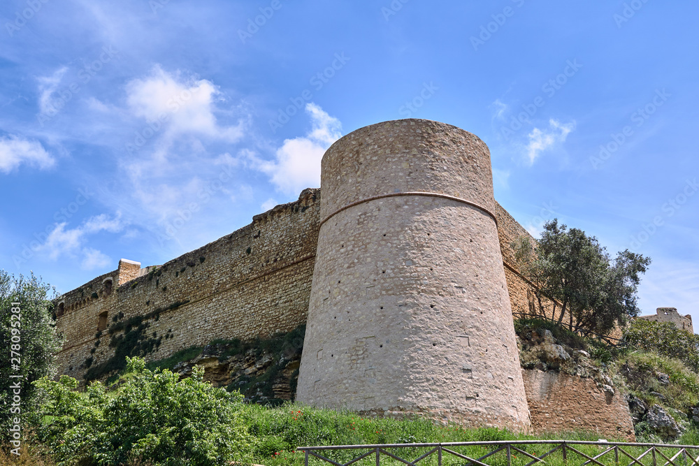 Medieval stone fortified tower in Magliano in Tuscany, Italy..