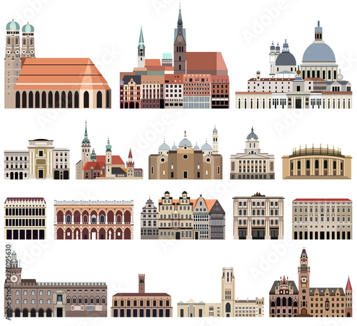 vector collection of city halls, landmarks, cathedrals, temples, churches, palaces and other city's skyline architectural elements