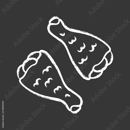 Chicken drumsticks chalk icon. Butchers meat. Meat production and sale. Protein source. Butchery business. Chicken legs. Isolated vector chalkboard illustration