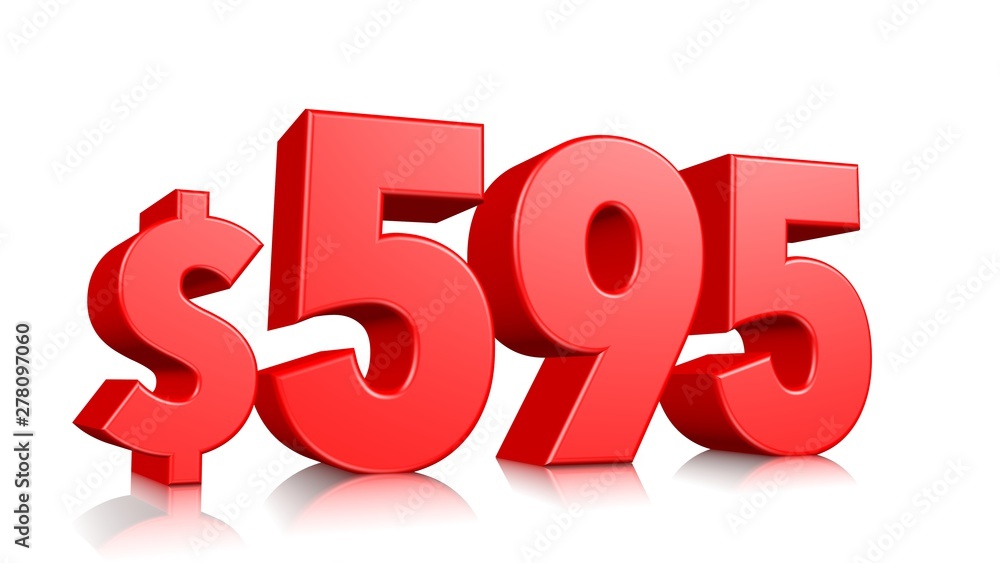 595$ Five hundred ninety five price symbol. red text number 3d render with dollar sign on white background 595$ Five hundred ninety five price symbol. red text number 3d render with dollar sign on white background