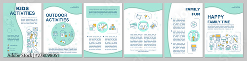 Kids activities brochure template layout. Happy family time. Flyer, booklet, leaflet print design with linear illustrations. Vector page layouts for magazines, annual reports, advertising posters