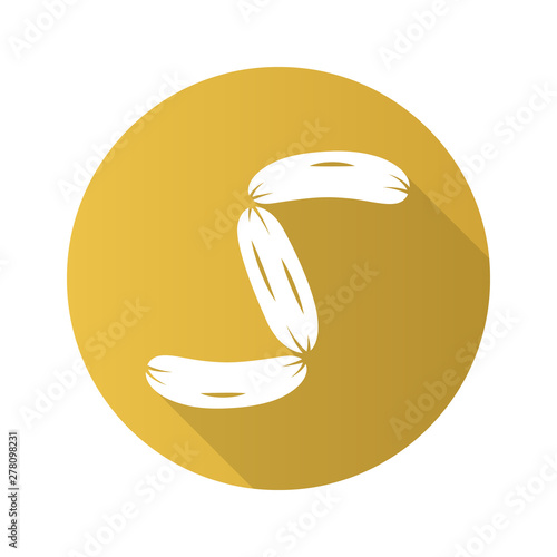 Sausages flat design long shadow glyph icon. Butchers meat. Semifinished. Meat production and sale. Half stuff for lunch and barbecue. Butchery business. Vector silhouette illustration