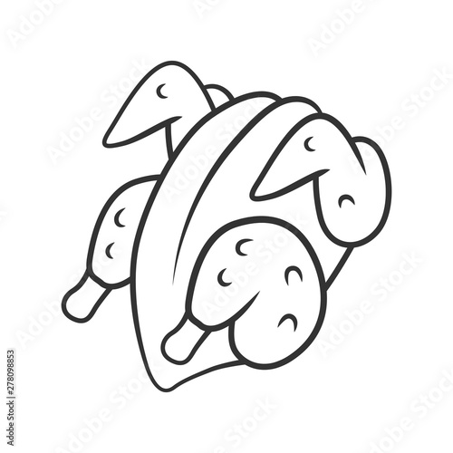 Chicken carcase linear icon. Butchers meat. Meat production and sale. Protein source. Butchery business. Thin line illustration. Contour symbol. Vector isolated outline drawing. Editable stroke