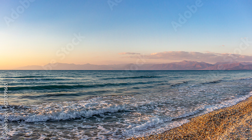 Panorama photo with a view from Acharavi, Corfu, Greece on the coast of Albania
