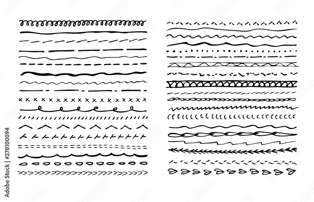 Set of  hand draw underline strokes or  machine stitching in black white  for decoration different things or for creating of handmade effect