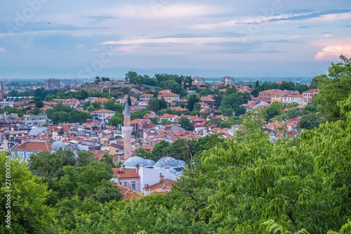 Gorgeous views of the city of Plovdiv from the top of Sahat tepe (Danov's hill) one of the city's seven hills, Bulgaria