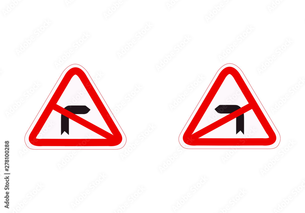 Right turn prohibited sign. left turn sign. prohibited signs. traffic signs. traffic rules. traffic training. road signs. infographics Right turn prohibited sign. left turn sign. prohibited signs. traffic signs. traffic rules. traffic training. road signs. infographics