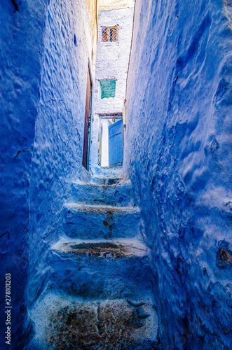 Chefchaouen, Morocco - October 20, 2013. Street of famous blue city