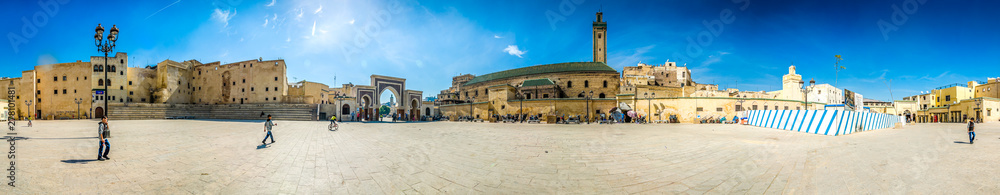 Fes, Morocco - October 16, 2013. Panorama of Medina square in Fes, Morocco