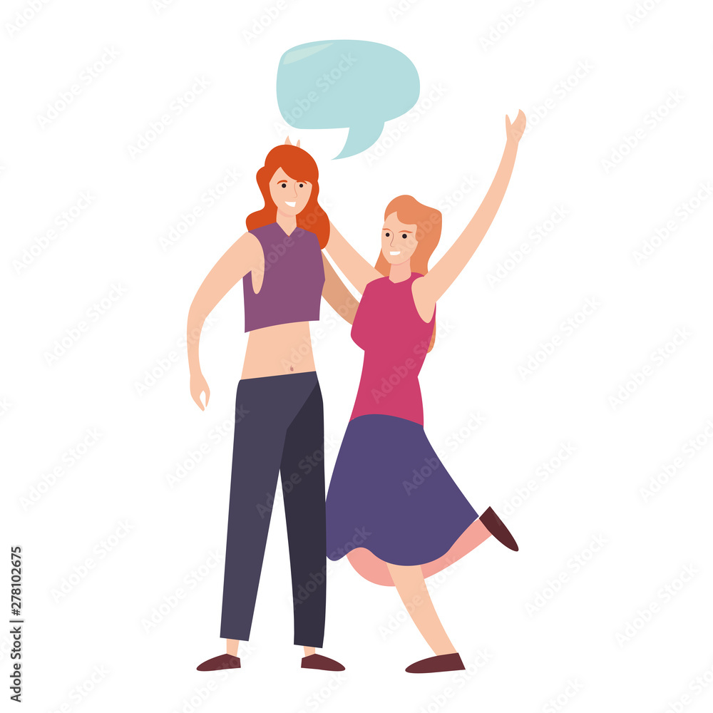 women happy young people talk bubble women happy young people talk bubble