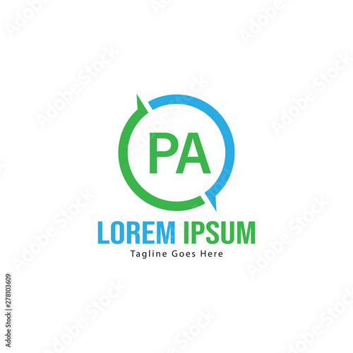 Initial PA logo template with modern frame. Minimalist PA letter logo vector illustration