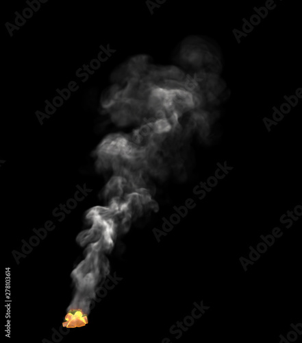 flaming tourist camp fire place with white smoke isolated on black background, design fire 3D illustration