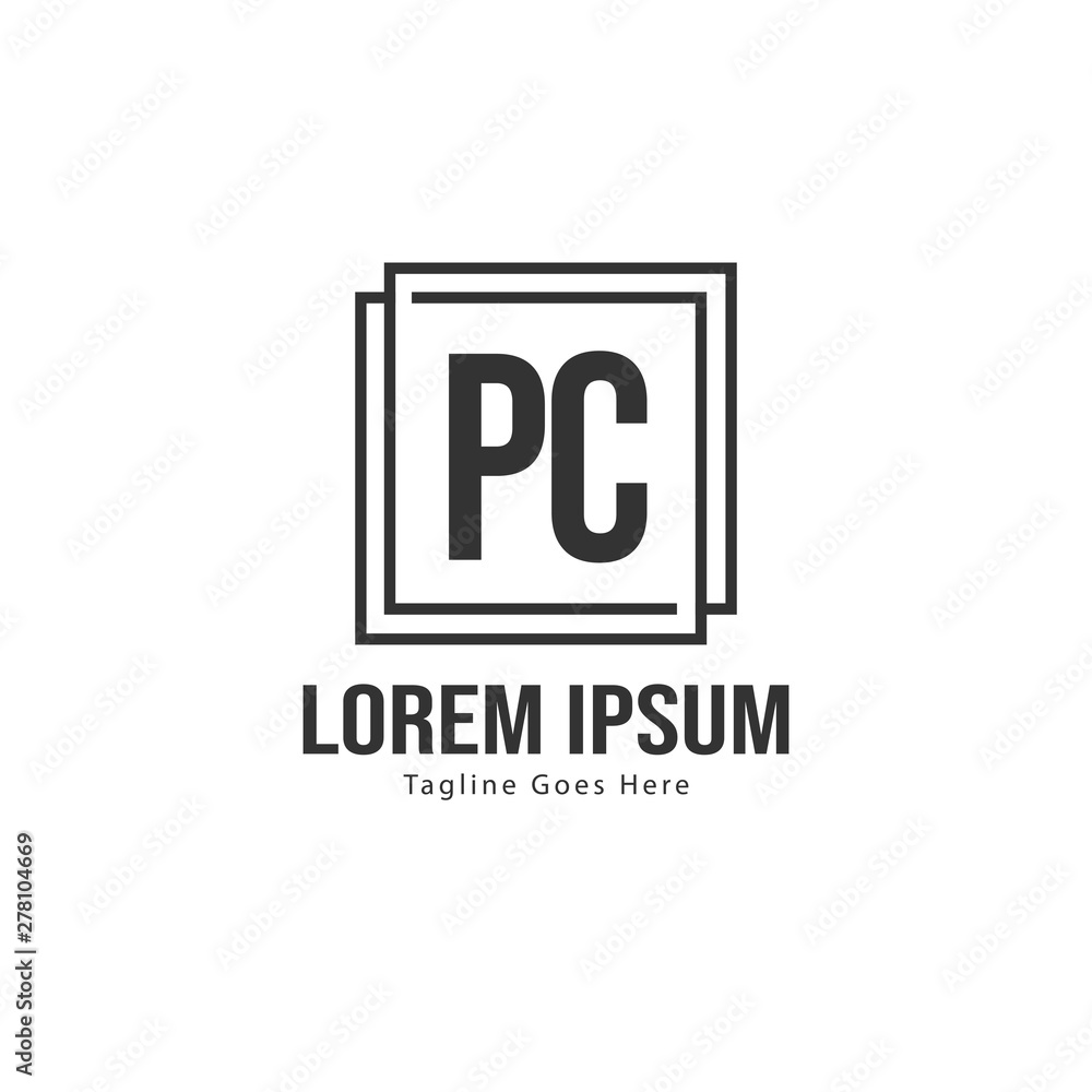 Initial PC logo template with modern frame. Minimalist PC letter logo vector illustration