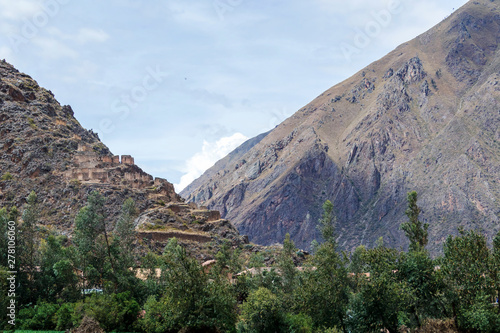 Peruvian mountain landscape with Ruins of Ollantaytambo in Sacred Valley of the Incas in Cusco, Peru © nomadkate