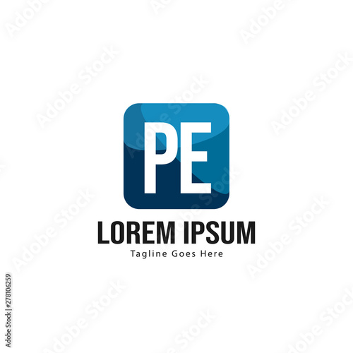 Initial PE logo template with modern frame. Minimalist PE letter logo vector illustration