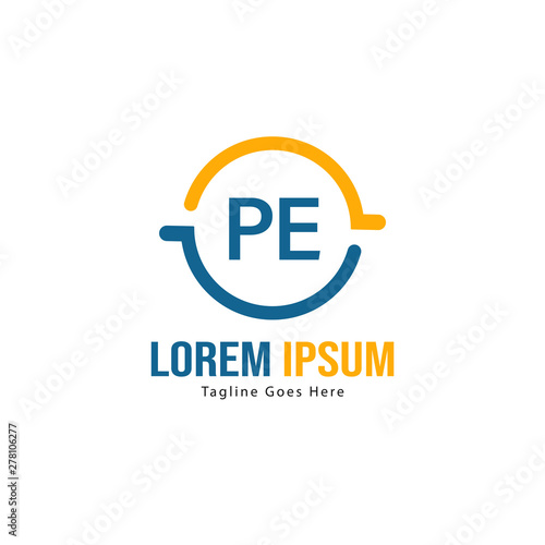 Initial PE logo template with modern frame. Minimalist PE letter logo vector illustration