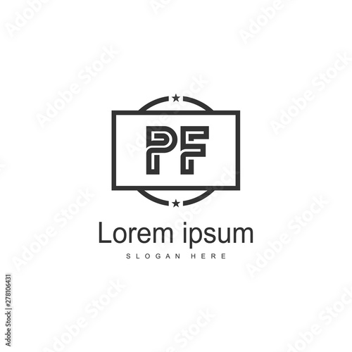 Initial PF logo template with modern frame. Minimalist PF letter logo vector illustration