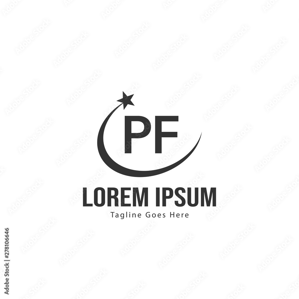 Initial PF logo template with modern frame. Minimalist PF letter logo vector illustration