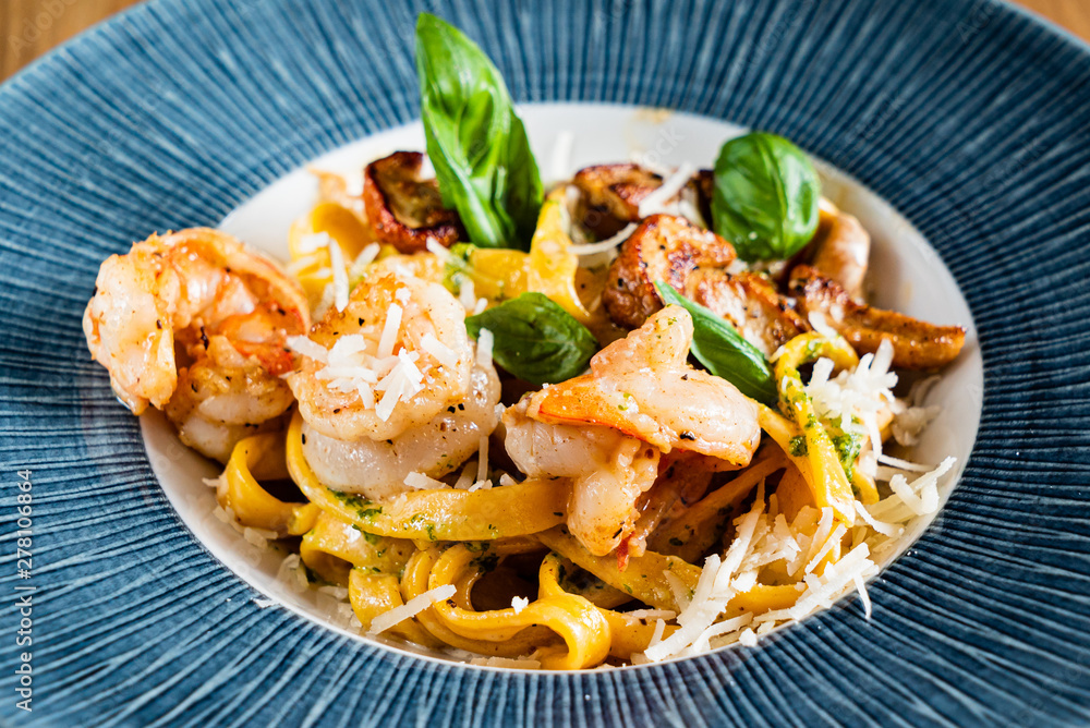 pasta with shrimps and boletus pasta with shrimps and boletus