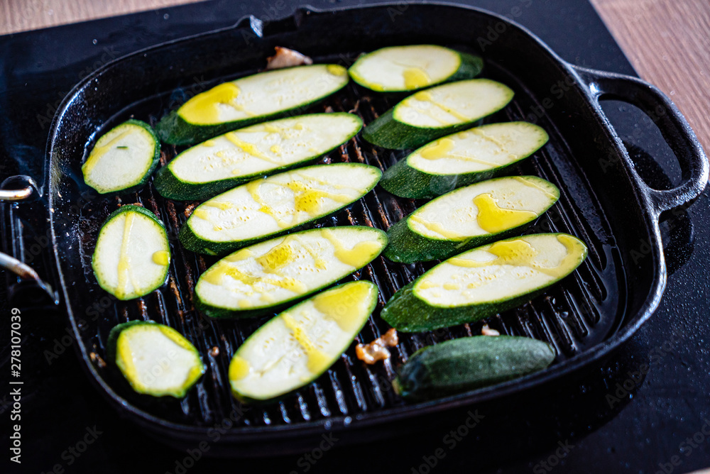 grilled zucchini on the pan grilled zucchini on the pan