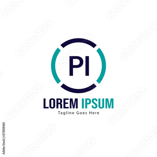 Initial PI logo template with modern frame. Minimalist PI letter logo vector illustration
