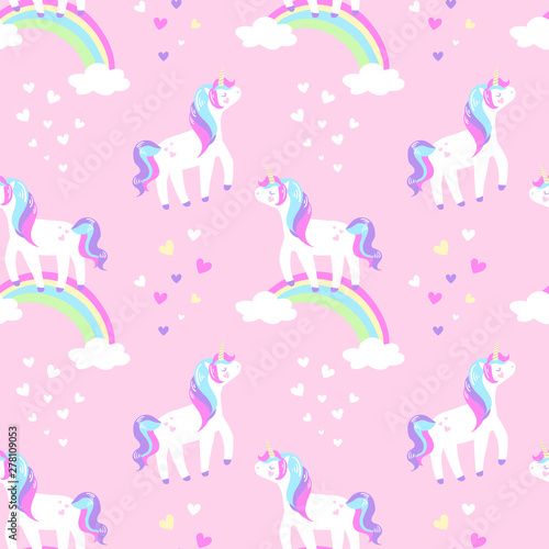  Unicorns and rainbows. Seamless vector pattern