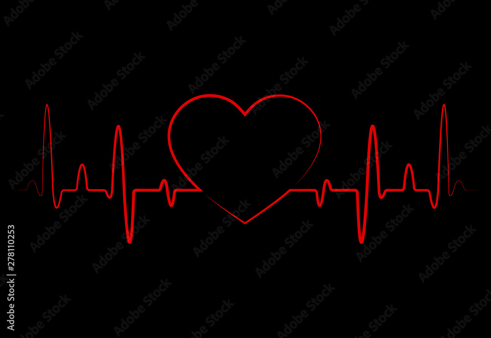 Abstract heart beats, cardiogram. Cardiology black background with red heart.  Pulse of life line forming heart shape. Medical design with red heart.  vector eps10 Stock Vector | Adobe Stock