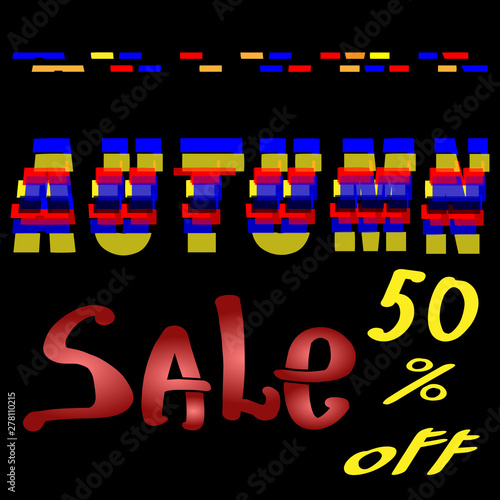 Autumn sale banner. Text with glitch effect. Lettering. Dark background. Vector illustration