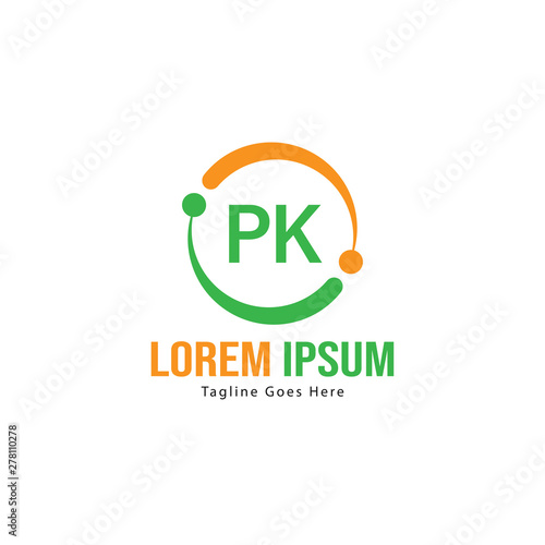 Initial PK logo template with modern frame. Minimalist PK letter logo vector illustration