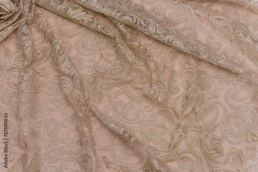 Texture lace fabric. lace on white background studio. thin fabric made of yarn or thread. a background image of ivory-colored lace cloth. Beige lace on beige background. Texture lace fabric. lace on white background studio. thin fabric made of yarn or thread. a background image of ivory-colored lace cloth. Beige lace on beige background.