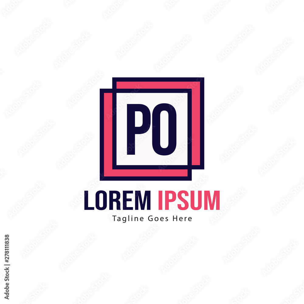 Initial PO logo template with modern frame. Minimalist PO letter logo vector illustration