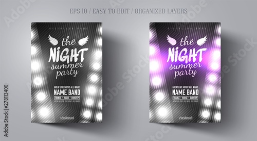 Poster or flyer template for night dance party in black and white noir style. Invitations to events,show,concert.Layout design banner for music disco club. Abstract background.Vector illustration