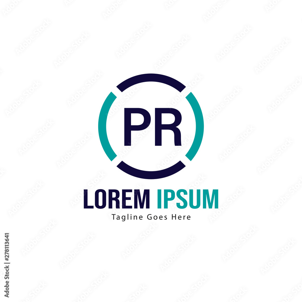 Initial PR logo template with modern frame. Minimalist PR letter logo vector illustration