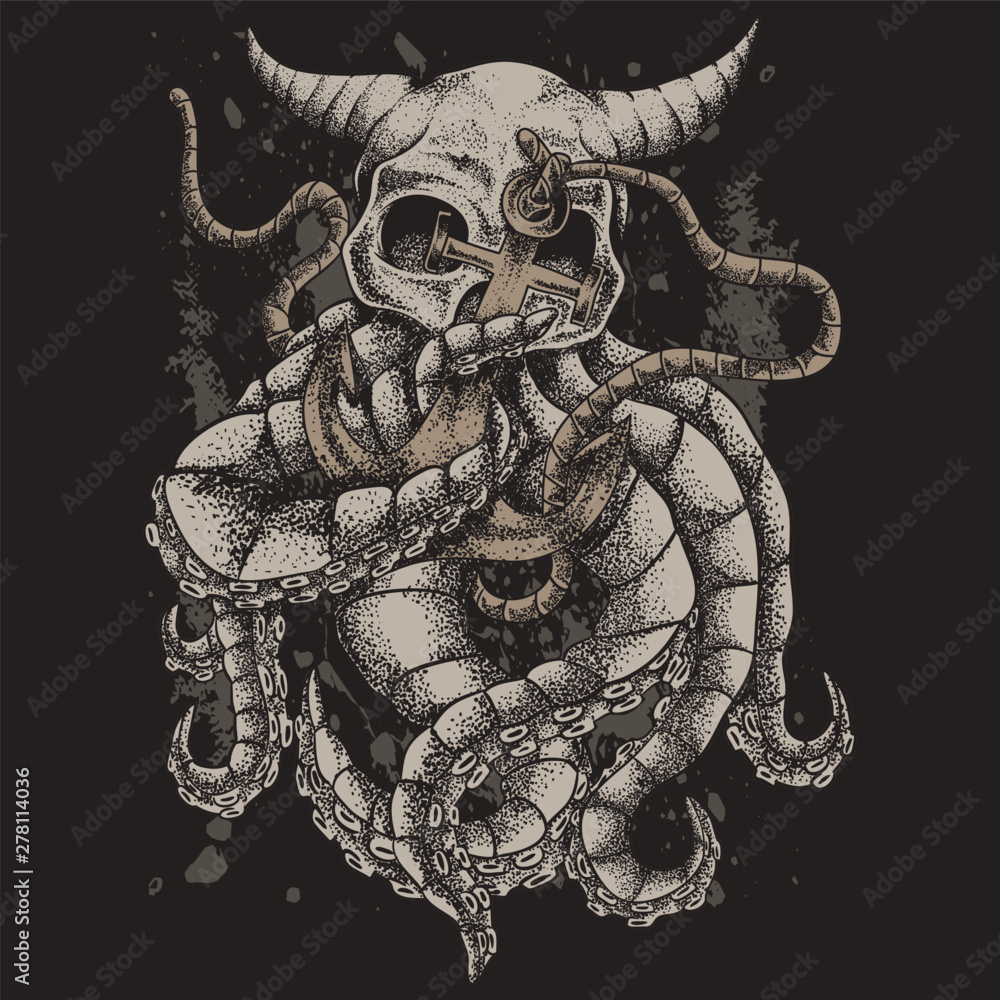 skull kraken monster vector illustration Stock Vector | Adobe Stock