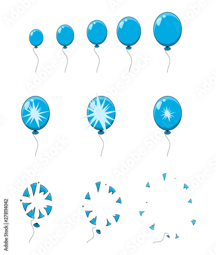 balloon pop, explosion, burst animation step, frames isolated on white