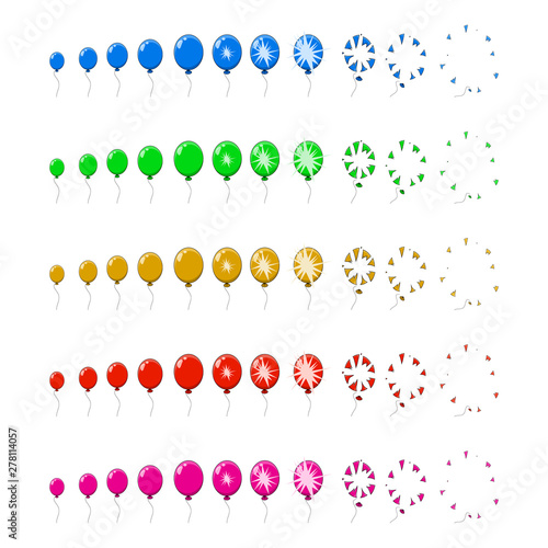 balloon pop, explosion, burst animation step, frames isolated on white