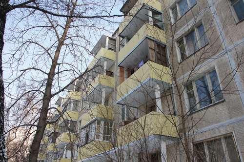 Moscow - January 2016: Old five story residential buildings, the program of housing renovation.