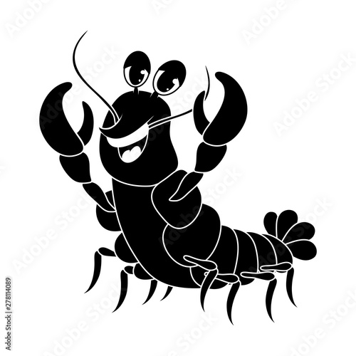 crawfish silhouette cartoon cute character illustration isolated on white background