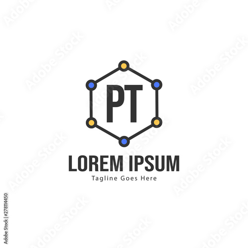 Initial PT logo template with modern frame. Minimalist PT letter logo vector illustration