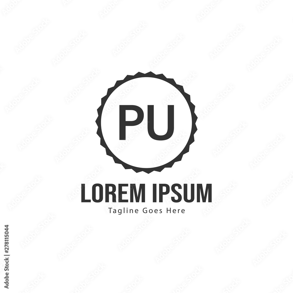 Initial PU logo template with modern frame. Minimalist PU letter logo vector illustration
