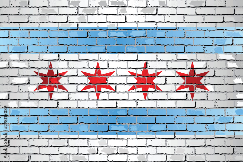 Naklejka premium Shiny flag of Chicago on a brick wall - Illustration, Abstract grunge vector background