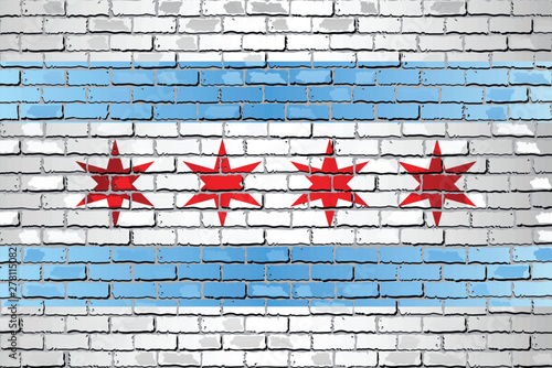 Shiny flag of Chicago on a brick wall - Illustration, Abstract grunge vector background