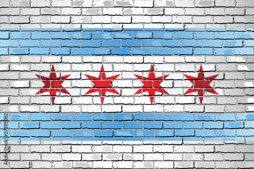 Shiny flag of Chicago on a brick wall - Illustration, Abstract grunge vector background