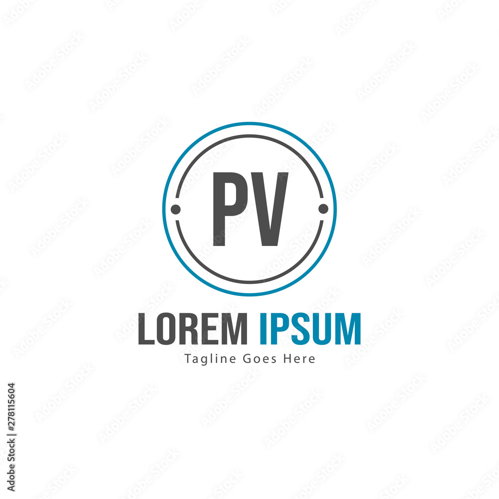 Fototapeta premium Initial PV logo template with modern frame. Minimalist PV letter logo vector illustration