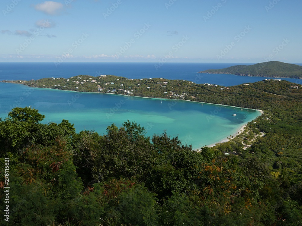Stunning view of Magens Bay, viewed from an overlook at St Thomas, US Virgin Islands.